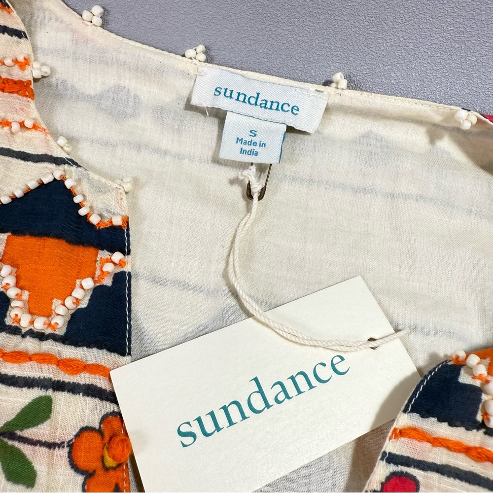 Sundance Zariah Orange Blue Cream Beaded Floral Print Blouse - Picture 9 of 16